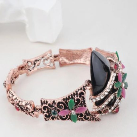 Black Stone Kinel Turkish Jewelry Bracelet For Women Rose Gold Crystal - Picture 2 of 3